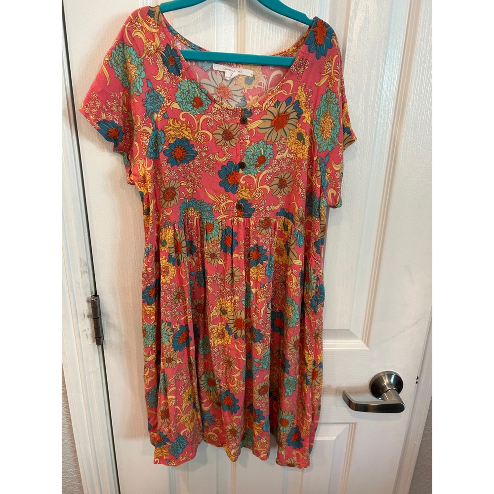 O'Neill Dress Pink Floral Button Front Babydoll Short Sleeve Casual Summer Kids